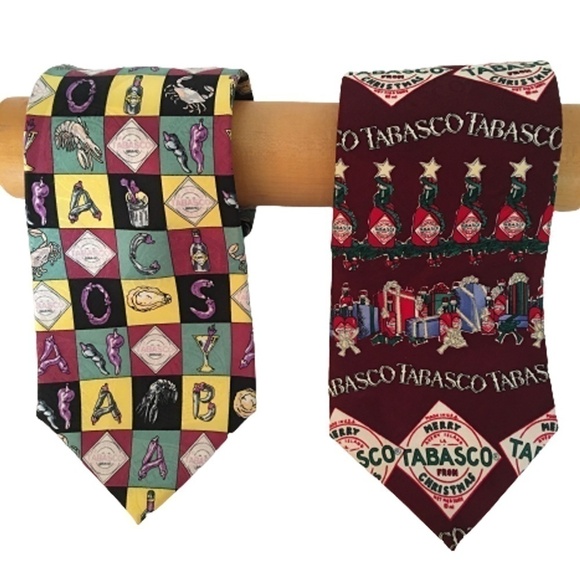 TABASCO Novelty Neckties Ties 100% Silk Made USA Lot 7 Graphic Hot Sauce Vintage - Picture 4 of 15